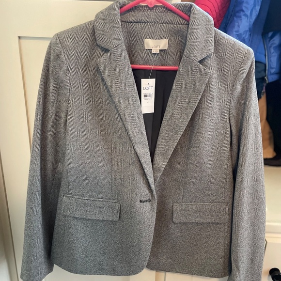 LOFT Herringbone Knit Blazer - Grey - size 4 - Picture 2 of 4